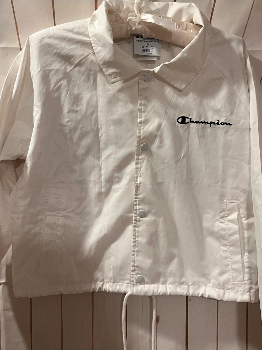 Champion White Jacket with Black Script Logo